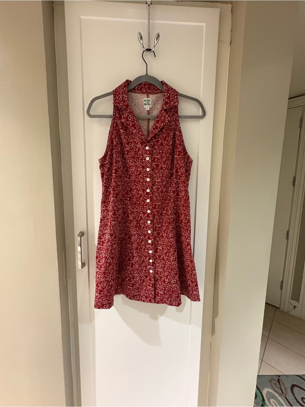 Button-Front Red Floral Mini Dress